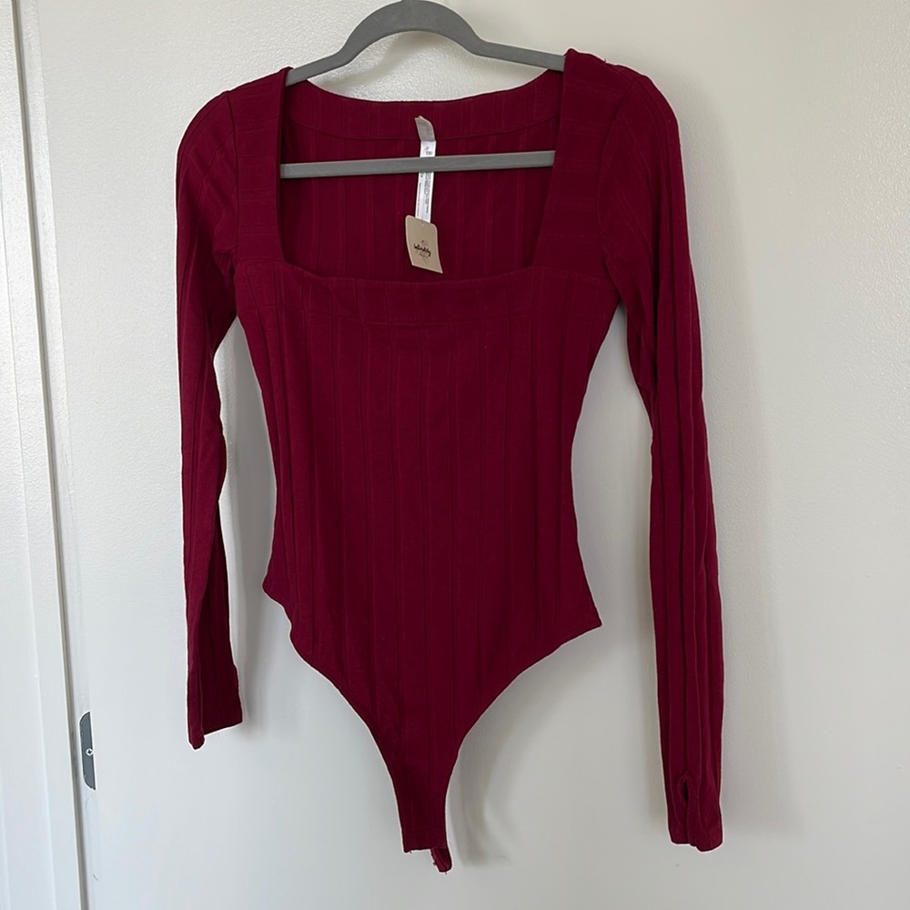 Knit square neck red bodysuit Free People
